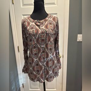 Dana Buchman Brown and Tan Long Sleeve Blouse